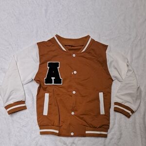 NWT Kids Brown and White Varsity Jacket with Letter Patch